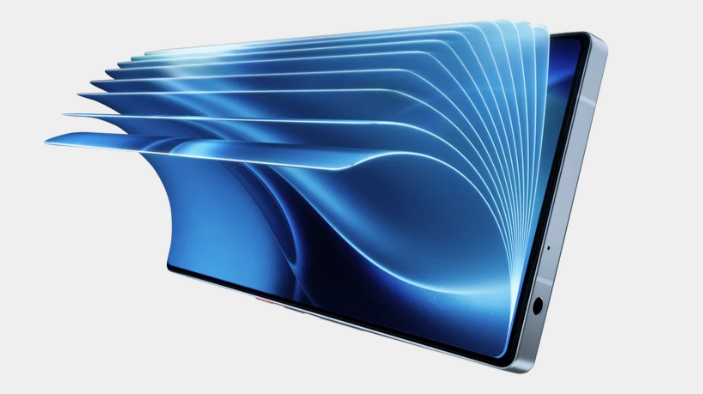 A REDMAGIC gaming smartphone demonstrating high refresh rates and smooth motion with multiple layered blue screens peeling back.